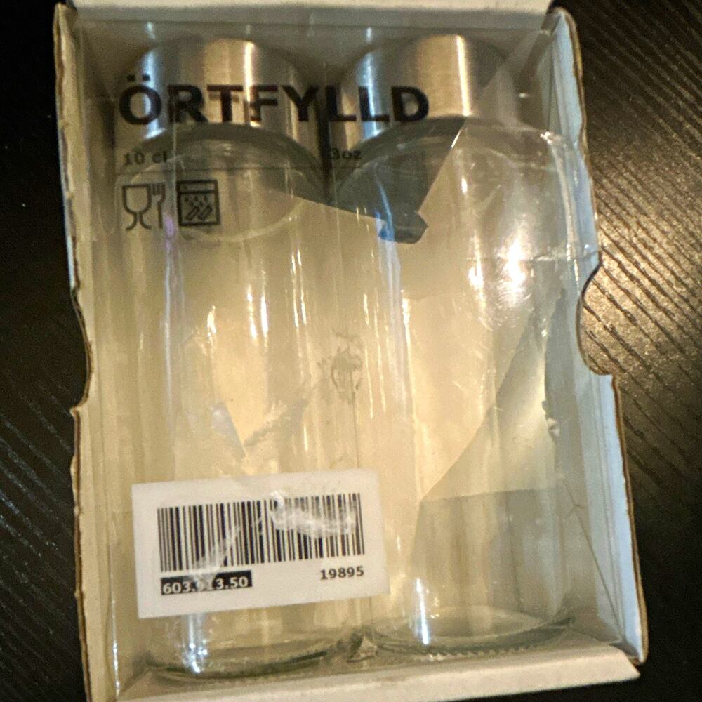 IKEA ORTFYLLD 2pc Glass Oil & Vinegar Dispenser Set 8 oz Clear/Silver